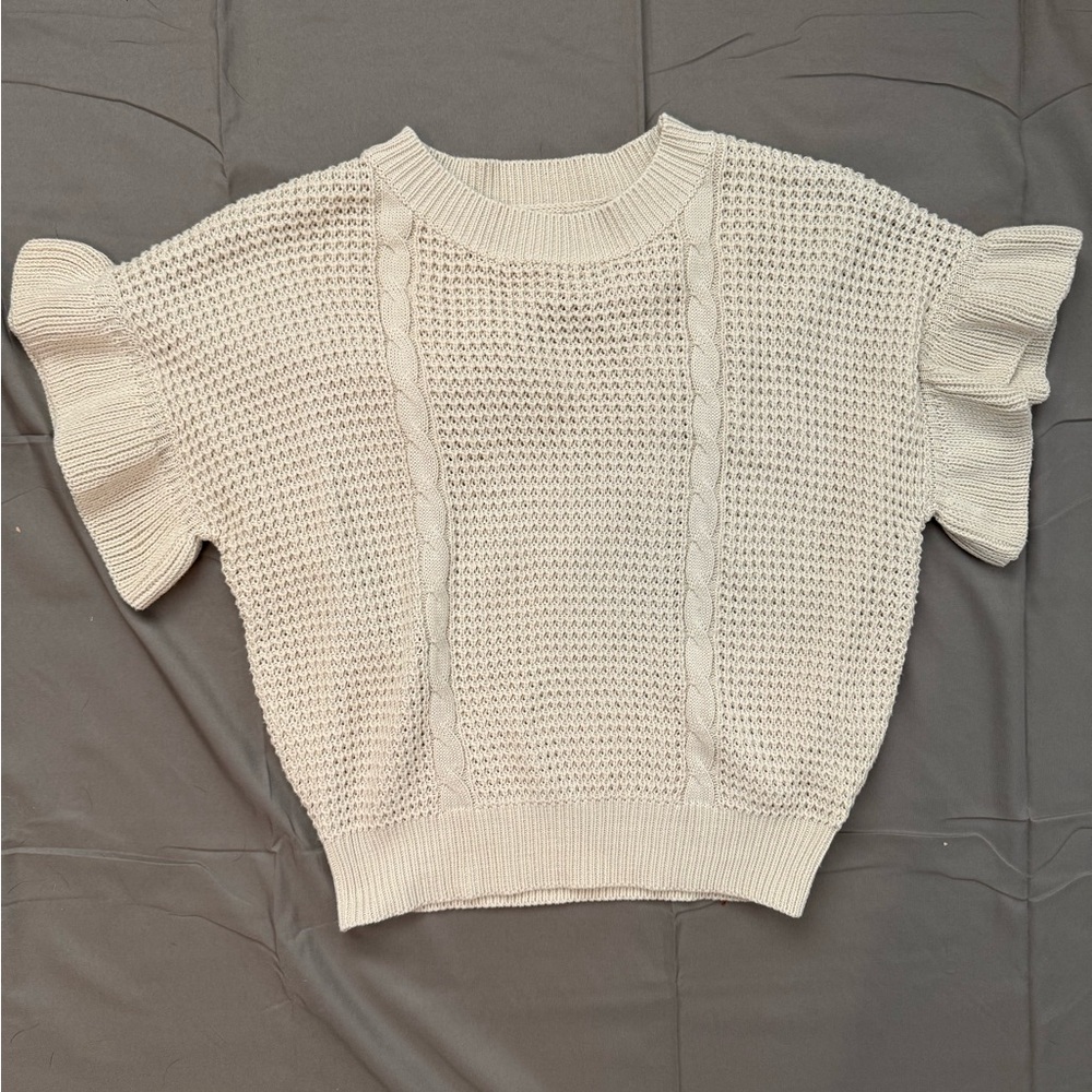 Cream Knit Cropped Short Sleeve Sweater